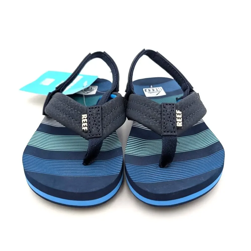 Reef Little Ahi Flip Flops Sandals Kids' Deep Sea Stripes Size US7 EU23